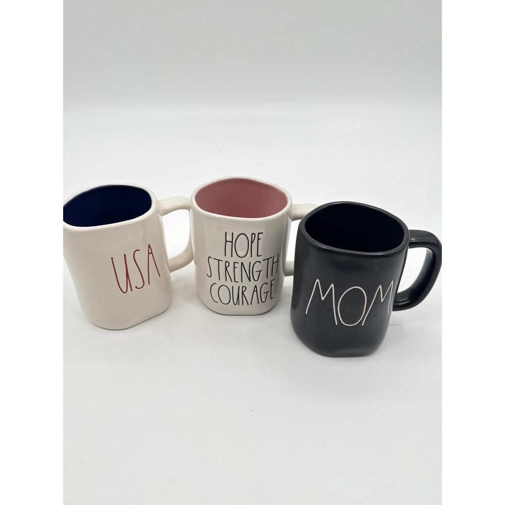 Rae Dunn Artisan Collection Mug Set USA Hope Strength Courage Mom 3 Piece Bundle
